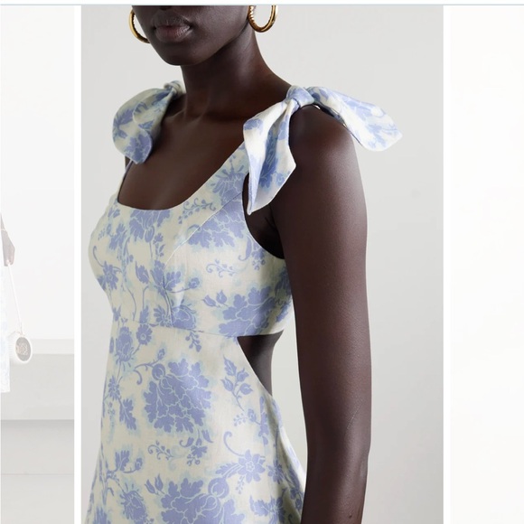 ZIMMERMANN | Postcard Tie Shoulder Midi Dress| Blue Tonal Florall - Picture 3 of 11